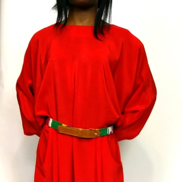 Impromptu Dresses & Skirts - 80S dropped waist batwing sleeve crinkle poly crepe dress